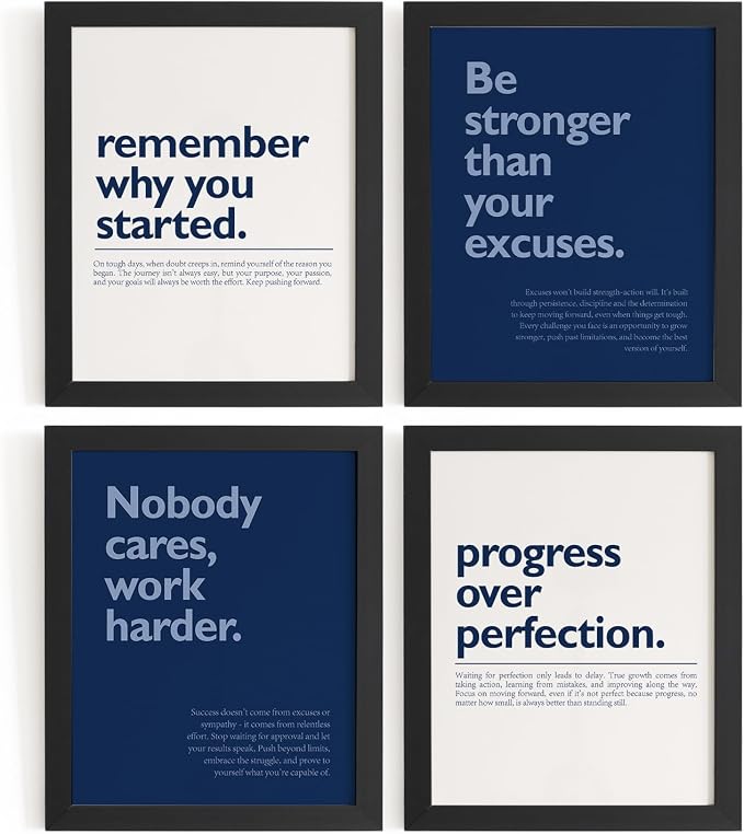 DSHFG Navy Blue Motivational Inspirational Office Wall Art Decor Prints | Motivational Wall Decor Trendy Retro Posters for Office Home Decor, Inspirational Posters Prints 4Pcs 8x10 Unframed