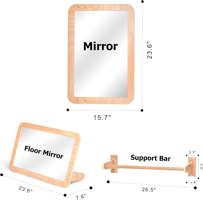 Montessori Baby 2-in-1 Shatterproof Safety Mirror with Pull-Up Bar - Infant Wall Mount & Floor Play for Tummy Time (6 Months+)