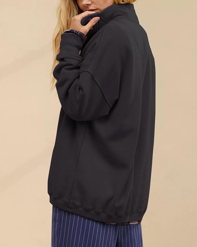Gacaky Sweatshirt for Women Oversized Casual Long Sleeve Button Henley Neck Pullover Tops Fashion Outfits Clothes