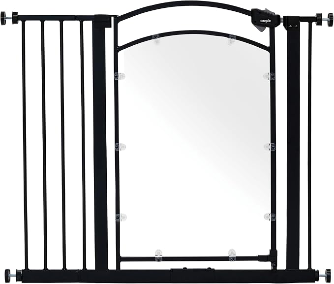 Regalo Safety 29.5–37” Clear Walk Through Baby Gate for Doorways & Bottom of Stairs, Pressure Mounted Baby Gate with Door for Toddlers & Pets, Tested & Trusted, American Designed, Family Owned