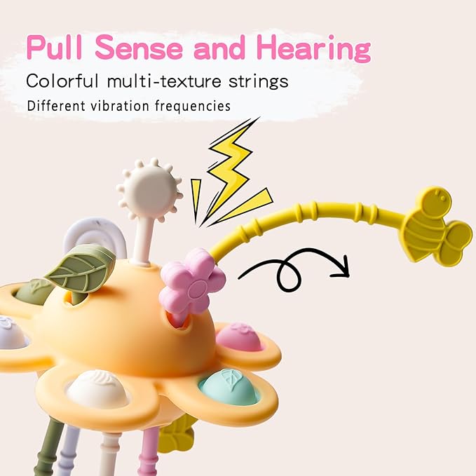 Food Grade Silicone Pull String Baby Toy, Montessori Pull String Sensory Toy for 18 Months Babies Teething Toys,Toddler Fidget Toys Birthday Gift for Infant/Toddler(Yellow)