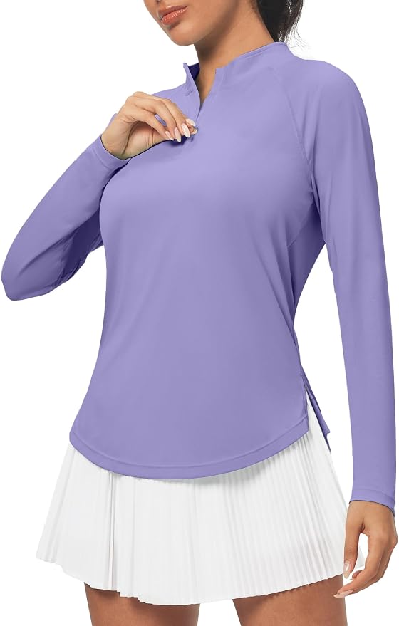 Heathyoga Long Sleeve Workout Tops for Women Golf Shirt UPF 50+ Swim Shirts for Woman UV Sun Protection Quarter Zip Pullover