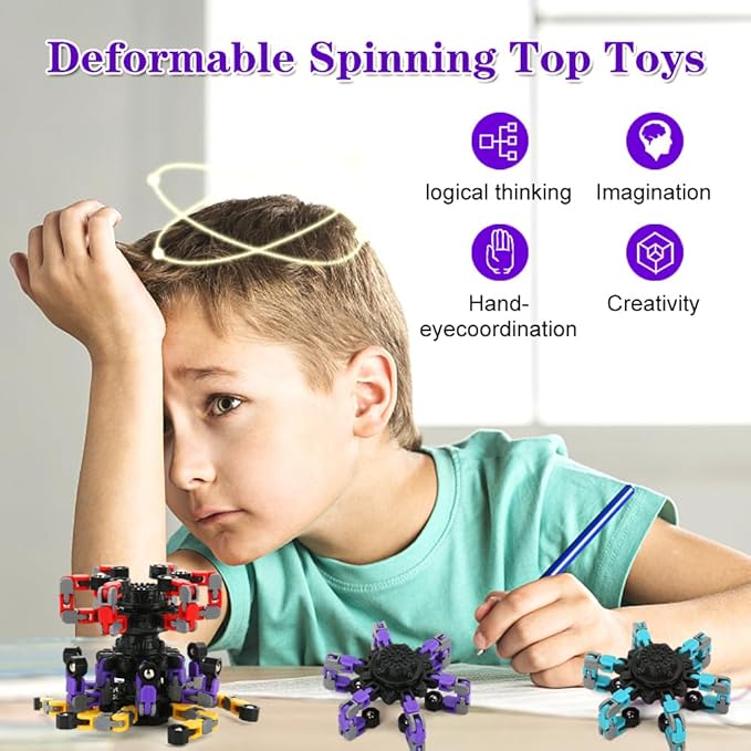 Fidget Spinners, 8 Pack Transformable Fidget Spinners Toys Party Favors for Kids 4-8 8-12 Goodie Bag Stocking Stuffers Treasure Box Classroom Prize Gifts for Birthday Halloween Christmas Easter Party
