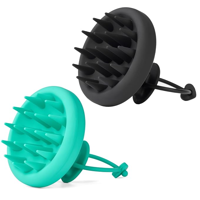 2 Pack Scalp Massager Shampoo Brush, Soft Silicone Bristles Head Scrubber for Deep Cleansing, Dandruff Removal & Hair Growth, Wet & Dry Use, Eco-Friendly Shower Brush, Black & Green