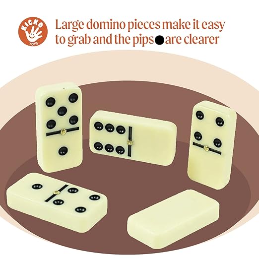 Kicko Premium Classic Domino Set - Jumbo - Double Six - 28 Thick Pieces in Durable Wooden Vegan Leather Box for Boys, Girls, Adults, Kids Party Favors and Game Night Use - Up to 2-4 Players