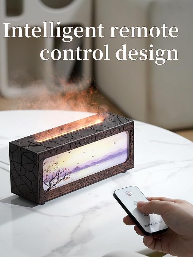 Essential Oil Diffusers Ultrasonic Fireplace Flame Aromatherapy Diffuser, Auto Shut-Off, Timer Setting, 7 Colors LED Lights Changing for Home, Office, Spa 200ml (Black)
