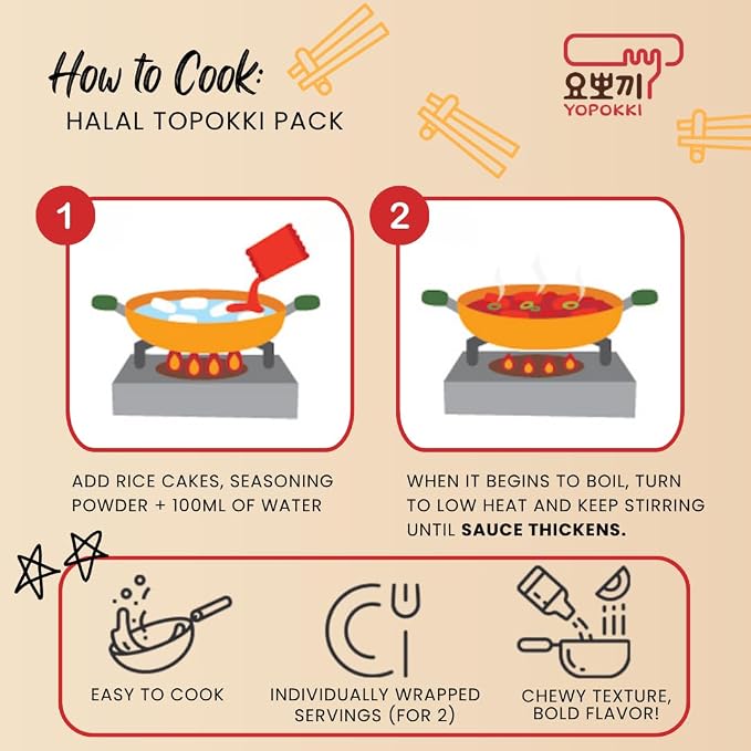Yopokki Instant Halal Tteokbokki Cup Korean Street food with Jjajang flavored sauce Topokki Rice Cake - Quick & Easy to Prepare (Sweet & Mild Spicy - 2 Packs)