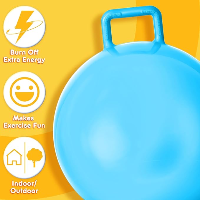Lewtemi 3 Pcs 29 Inch Bouncing Ball with Handle, Outdoors Hopper Jumping Hopping Ball and Air Pump for Sports Exercise (Light Blue, Yellow, Pink)