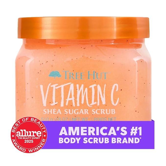 Tree Hut Vitamin C Shea Sugar Scrub, Mothers Day Gifts, Exfoliating Body Scrub Removes Dead, Dry Skin for a Soft & Hydrated Feel, Nourishing Essential Body Care, 18 fl oz.