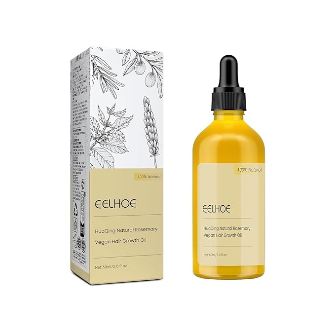 60 ML Veganic Natural Hair Growth Oil, Eelhoe Hair Growth Hair Organic Rosemary Oil, for Dry Damaged Hair and Growth Thin Hair. (1 Pcs), Yellow