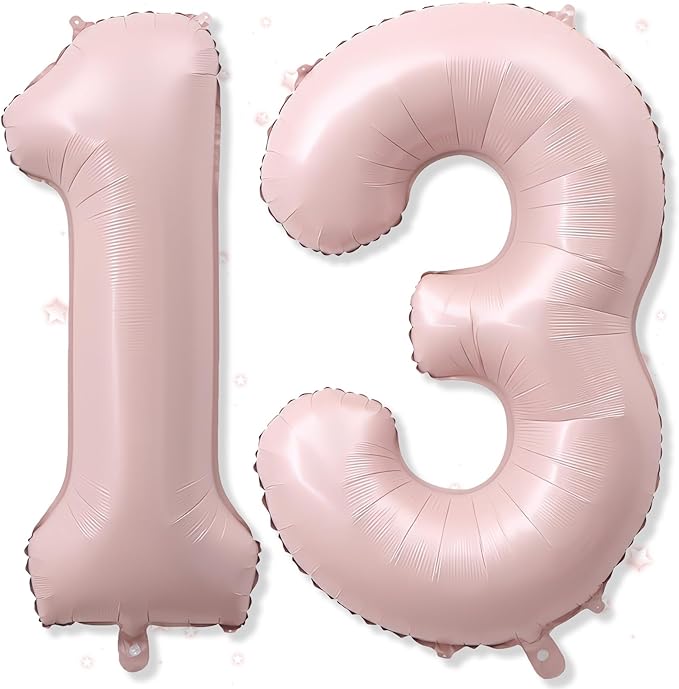 13th Birthday Balloons for Girls, 40'' Foil Self Inflating Dusty Light Baby Pink Number 13 Balloon, Blush Pastel Pink Large Helium 13 Balloon Number for Birthday Party Decor Anniversary Decorations