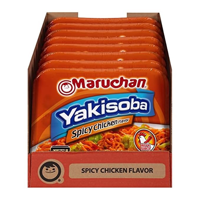 Maruchan Yakisoba, Spicy Chicken Flavor – Stir-Fried Japanese Instant Ramen Noodles, High Protein Microwavable Meal – 4.11 Oz. (8 Pack)