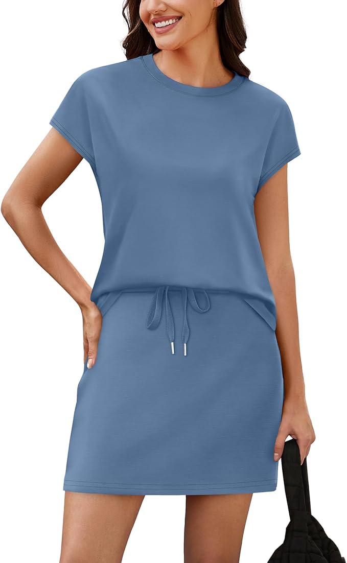 Sampeel Two Piece Skirt Sets for Women Summer Resort Wear Outfits Crew Neck Cap Sleeve Tops Tennis Skort with Pockets