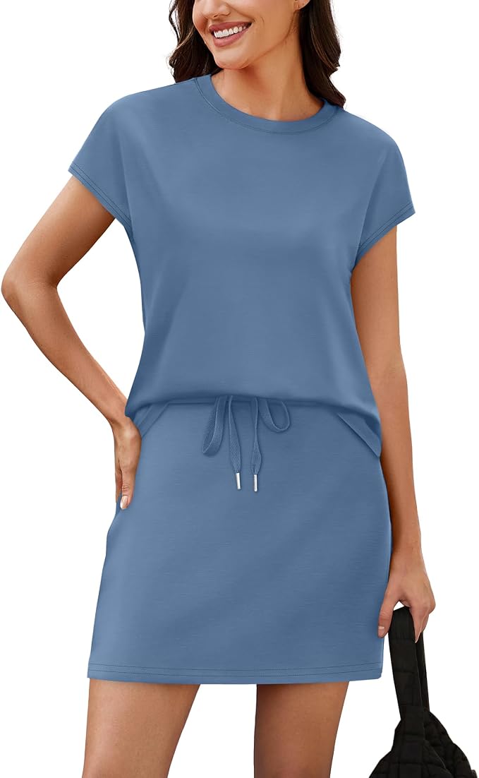Sampeel Two Piece Skirt Sets for Women Summer Resort Wear Outfits Crew Neck Cap Sleeve Tops Tennis Skort with Pockets