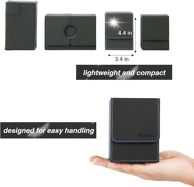 Venssu MTG Deck Box for Commander Display,Card Deck Box Fits 100 Double Sleeved Cards,TCG with 2 Dividers and 1 Toploader (Black and Wathet)