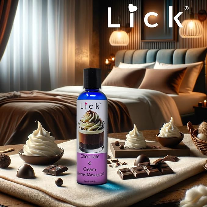 Lick Chocolate and Cream Massage Oil – Smooth Dessert-Inspired Edible Massage Oil with Almond Oil & Vitamin E, Luxurious Glide for Couples Massage, 4 oz
