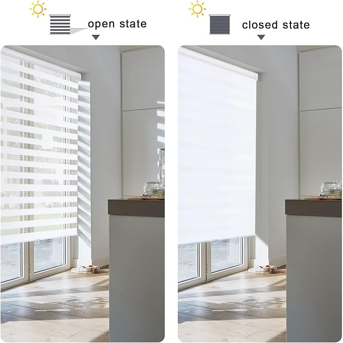 AOSKY Zebra Blinds for Windows Cordless Roller Shades for Home Free-Stop Windows Shades Dual Layer Light Control for Day and Night Easy to Install (41" W X 72" H, White)