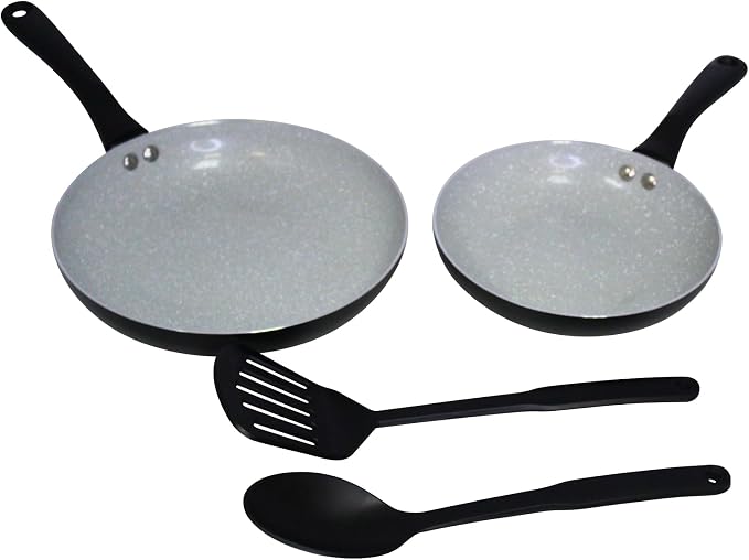 IMUSA Premier Cera Aluminum Gray Ceramic Fry Pan Set & Kitchen Tools | 8 in and 10 in Fry Pans, Stay-Cool Handles, Includes Utensils, Ideal for Kitchen Cooking, Ceramic Nonstick Coating