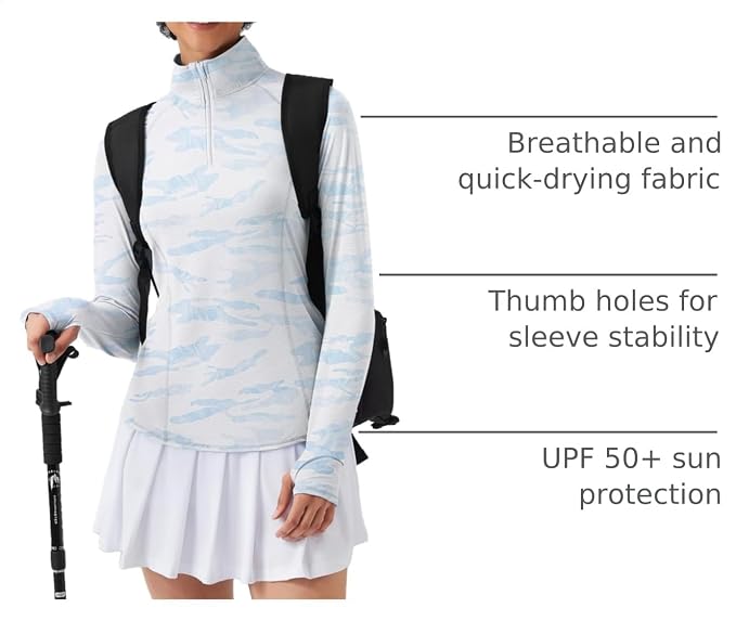 LOMON Women Long Sleeve Shirts Sun Protection 1/4 Zip Summer Quick Dry Hiking Shirts Quarter Zip Pullover for Women
