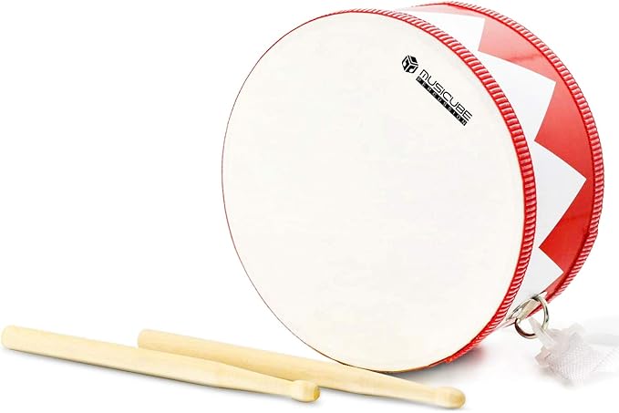 MUSICUBE Kids Drum Set 8-Inch Wooden Drum Toys with an Adjustable Strap and 2 Drumsticks Educational Baby Musical Toys Drum Sensory Musical Instrument Toys for Toddler Boys & Girls Gift Packing