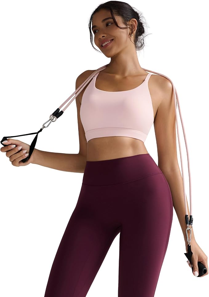 RUNNING GIRL Sports Bras for Women,Light Impact Molded Cup Strap Sports Bra with Sewn in Pads,Best for A-C Cup