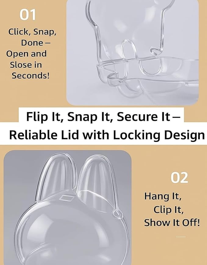 Protective Case Compatible with Standing Figure(Macaron to 3.0) - Clear Collector Storage Box with Silicone Strap,Dustproof Scratch-Resistant Portable Hanging Case for Standing(Figure Not Included