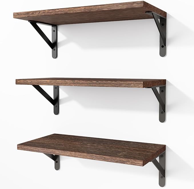Fixwal Wall Shelves Floating Shelves for Wall Bedroom Bathroom Living Room Kitchen Storage and Decor(Brown, Set of 3, 16.5 Inch)