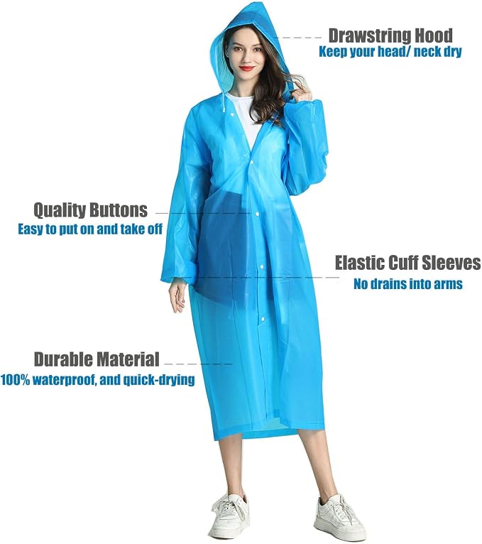 HLKZONE Raincoat, 2 Pack Rain Ponchos for Adults Travel Rain Jacket Packable Rain Coats for Women with Drawstring Hood