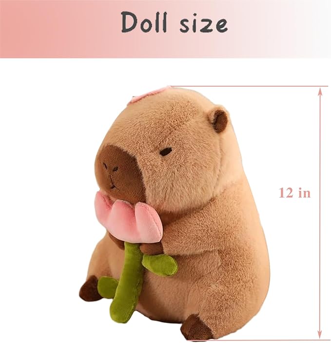 Cute Capybar Plush Doll, Flower capybar Stuffed Aniamls Toys,Capybar Plush Doll Pillow Children's Gift (11 Inches).