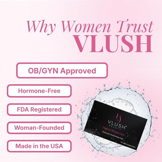 VLUSH Hyaluronic Acid Vaginal Moisturizer – Hormone-Free & Estrogen-Free Suppositories for Vaginal Dryness Relief – Fragrance-Free Intimate Comfort for Menopause & Perimenopause (10 Count)