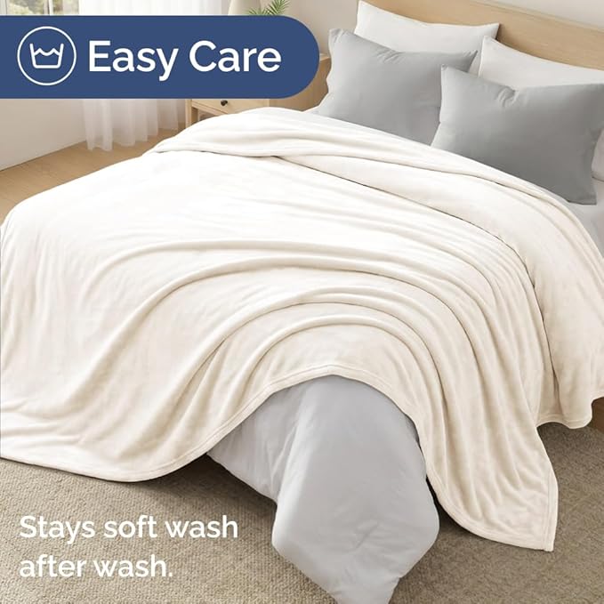 Ultra Soft Fleece Throw Blanket - College Dorm Room Essentials - Cream | Flannel Fleece, Thick, Warm & Breathable, All Season Cozy, Anti-Static, Microplush, Lightweight for Couch, Bed & Dorm Bedding