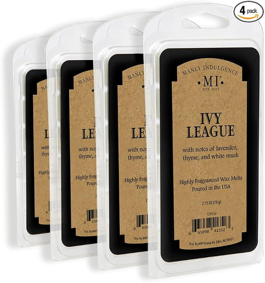 Manly Indulgence Ivy League Scented Wax Melts, Wax Melt Warmer Cubes, Long Lasting Scented Wax Warmer Cubes, 4 Pack, 6 Cubes Each - Made in The USA