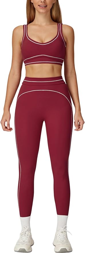 Women 2 Piece Workout U Back Color Block Sports Bra High Waist Tummy Control Active Leggings Yoga Pilates Outfits