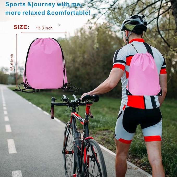 Drawstring Backpack Bulk 30 Packs Draw String Backpack Bags DIY Gym Sports Traveling Trip ride Pedestrianism Yoga Cinch Bag Sackpack Drawstring (pink)