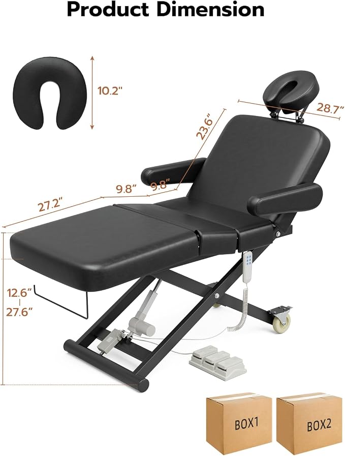 SyyBhb Fully Electric Massage Table Professional with Foot Pedal for Clients, Customized Angle Adjustable and Electric Lift 3 Motor, Heavy Duty Frame, Exam/Treatment/Spa/Tattoo/Facial, Black