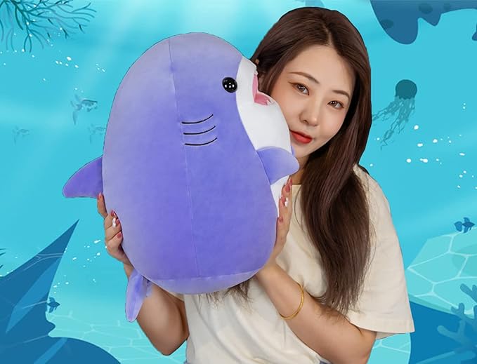 17 Inch Soft Purple Shark Plush Hugging Pillow - Cute Shark Stuffed Animal Plushie for Kids, Perfect for Birthdays, Valentine's, Christmas or Daily Use