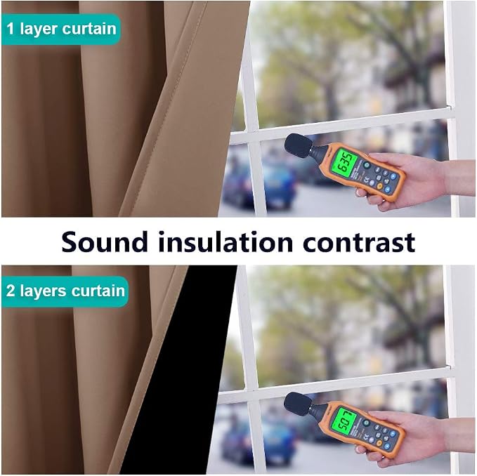 NICETOWN 100% Blackout Curtains Thermal, Noise Reduction and Privacy Curtains for Patio Door, Black Lined Blackout Drapes with Grommet Top, Cappuccino, 1 Pair, W52 x L120