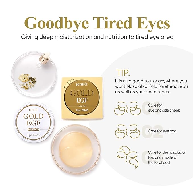Petitfee Premium Gold & EGF Eye Patch 60pcs (30pairs) - 24k Gold, EGF, Ginseng, Caviar Extract for Nourishing Under Eye, Firming, Smoother Eye Area, Skin Soothing, Rejuvenating