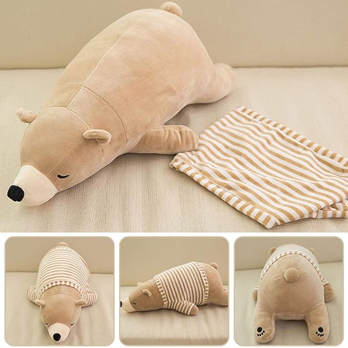 MMTTAO Stuffed Polar Bear Animal Plush Toy 20 Inch Large Brown Sleeping Bear Animal Stuff Soft Plushies Cute Dolls Collection Huggable Throw Pillow Cushion Gifts for Kids Children Boys Girls, 20Inches