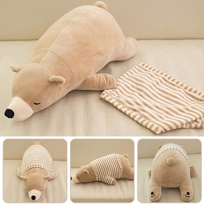 MMTTAO Stuffed Polar Bear Animal Plush Toy 24 Inch Large Brown Sleeping Bear Animal Stuff Soft Plushies Cute Dolls Collection Huggable Throw Pillow Cushion Gifts for Kids Children Boys Girls, 24Inches