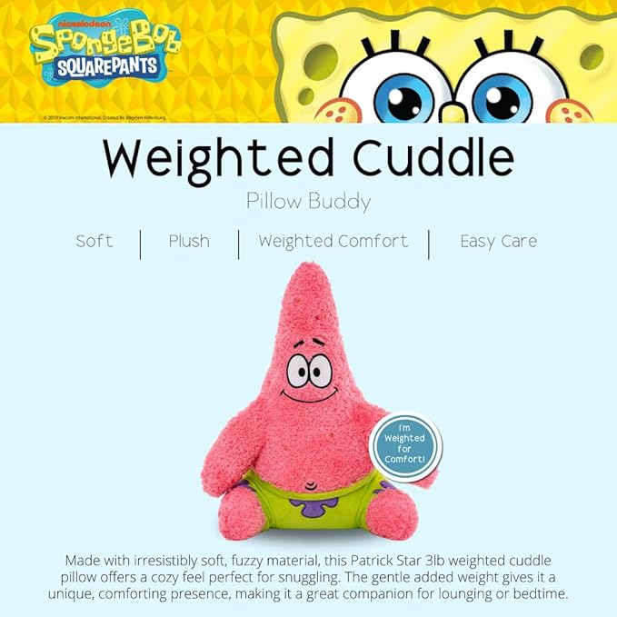 Spongebob Squarepants Patrick Star Bedding Super Soft Plush Calming 3Lb Weighted Cuddle Pillow Buddy, Comfort Pillow, (100% Officially Licensed Product) by Franco Calm