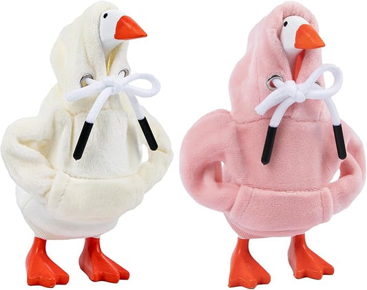2 Pcs Desk Goose Outfits 7 Inches, Mini Desk Goose Clothes Hoodies 7 Inch Porch Goose Costume Desk Goose Accessories for Magnetic Goose Statue Table Decor (Pink & Beige)