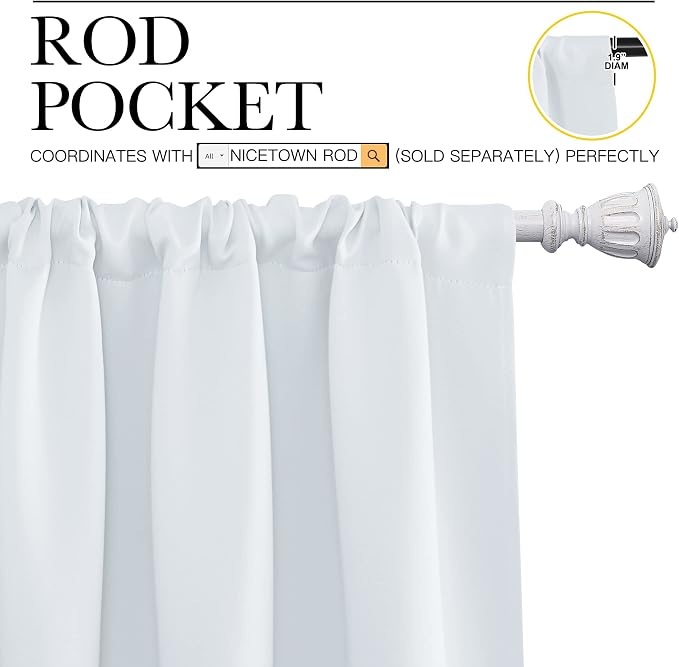 NICETOWN Bedroom Window Curtain Panels - Window Treatment Thermal Insulated Rod Pocket Room Darkening Drapes for Patio Door (Greyish White, 2 Panels, 52 in x 72 in (W x L))
