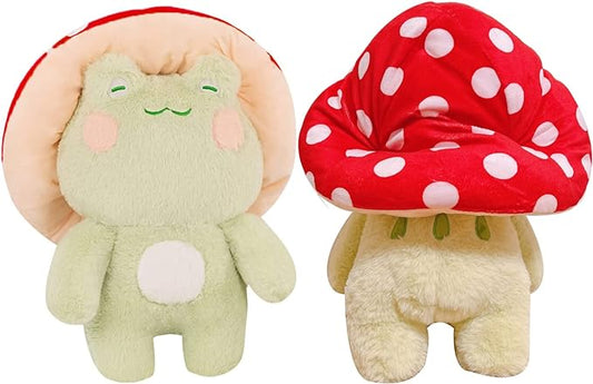 Frog Plush 10" Cute Frog Mushroom Hat Stuffed Animals Kawaii Plush Toys Throw Pillow Home Room Decor Aesthetic Gift