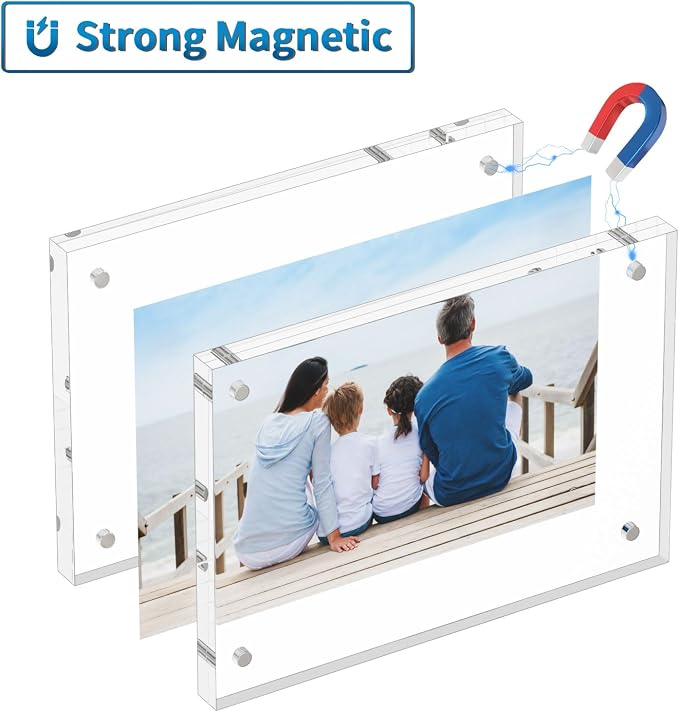 AITEE 4x6 Acrylic Picture Frames 3 Pack, 20% Thicker Block, Clear Picture Frames Freestanding Double Sided Magnetic Acrylic Lucite Frameless Transparent Square Frame Gift for Desktop Display