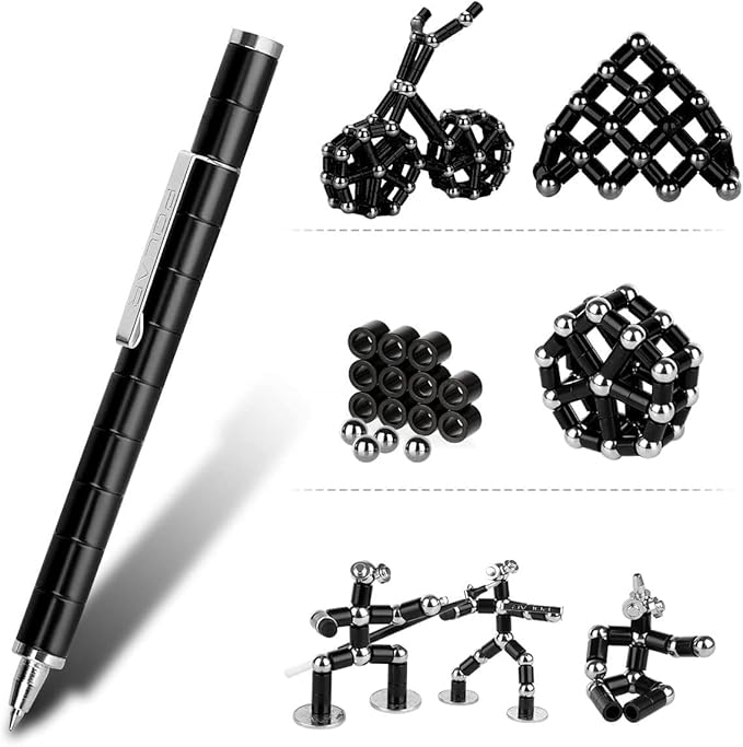 Fidget Pen, Cool Toys Pen Decompression Magnetic Metal Pen, Desk Toys Multifunctional Deformable Writing Pen, Basket Stuffers Gadgets Gift for Kids Adults (Big-Black)