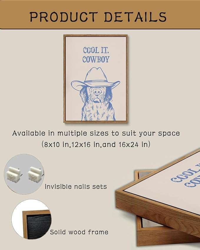 ZZLWBKGL Western Wall Decor Cool It Cowboy Wall Art Cowboy Dog Canvas Art | Vintage Artwork Funny Animal Picture for Living Room Bathroom Nursery 8x10in
