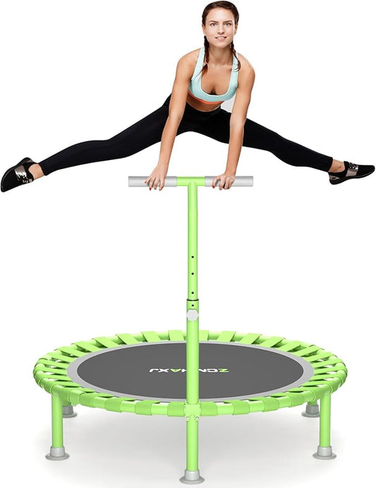 ZCMHAXJ Foldable Mini Trampoline, 40" Rebounder Trampoline for Adults & Kids, 450lbs Capacity with T-Shaped Adjustable Bar, Indoor Fitness Workout Exercise Equipment