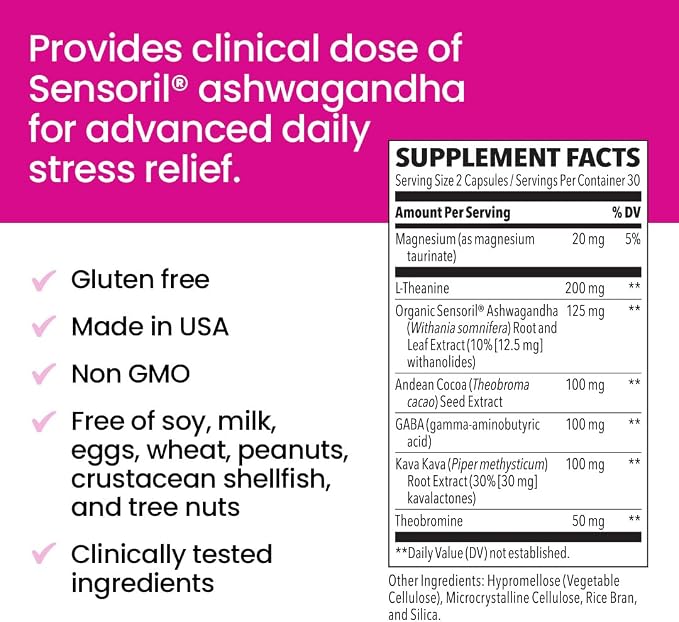LifeSeasons NeuroQ Calm Focus Capsules - Stress Relief Supplement - Supports Mental Function & Relaxation - Sensoril Ashwagandha, Magnesium, GABA, L-Theanine, Andean Cocoa & Kava Kava - 60 Capsules