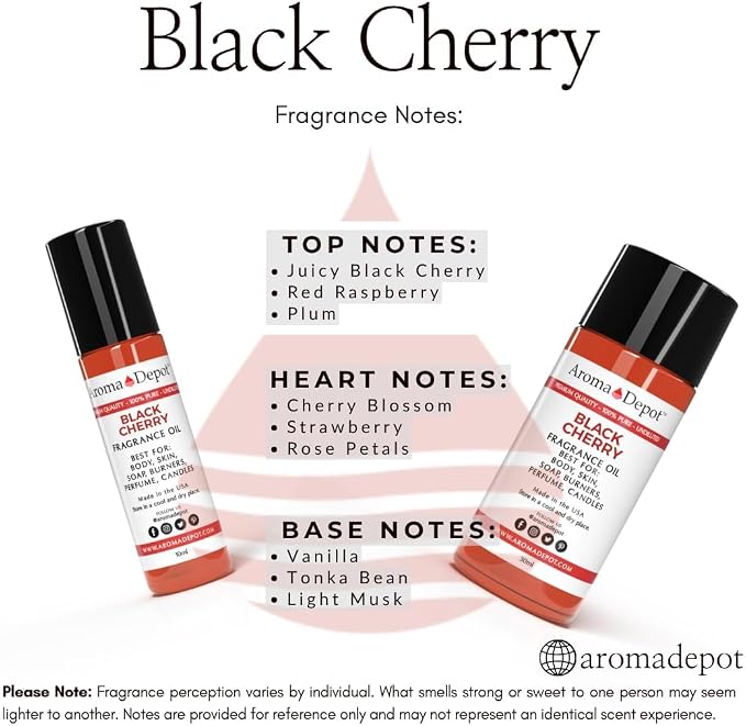 Aroma Depot 4 fl oz Black Cherry Fragrance Oil – Scent for Candle Making, Soap Making, Wax Melts, Diffusers, Body Oil Blends & Incense (120ml)